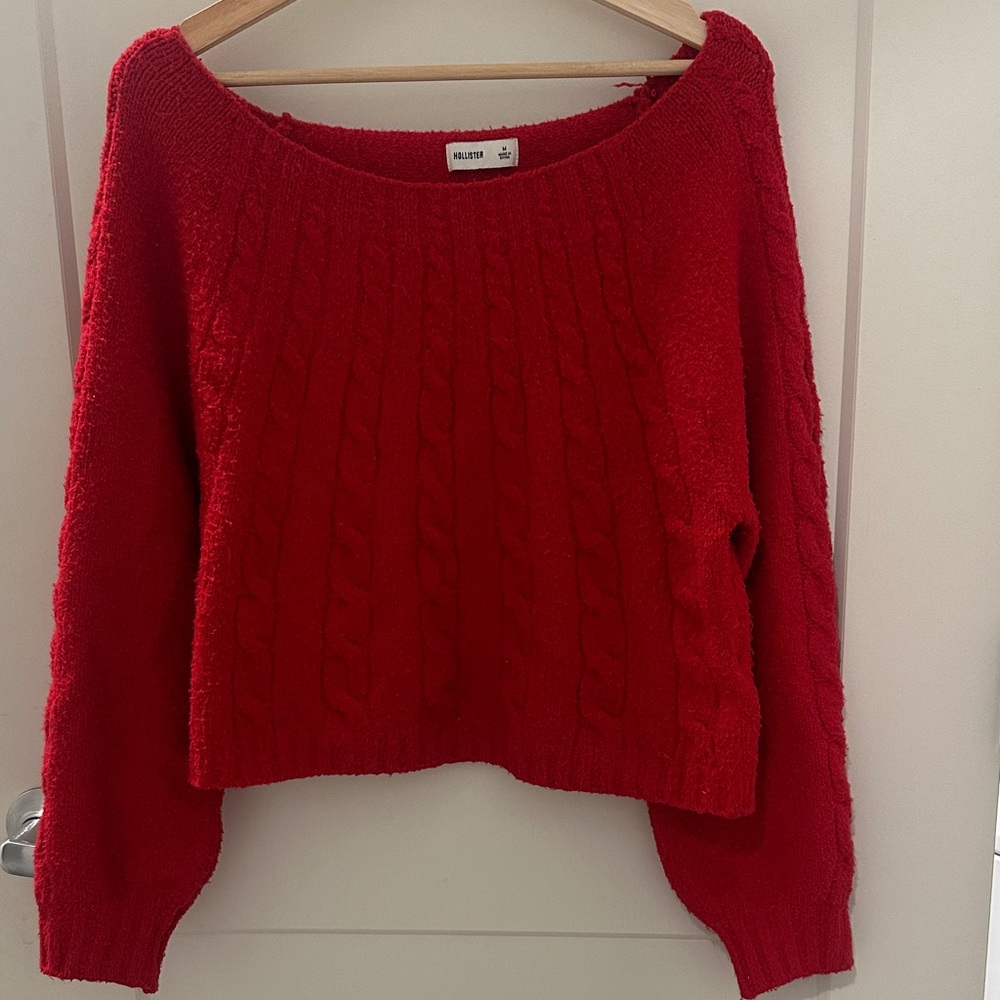 Hollister Off-the-Shoulder Cropped Red Sweater